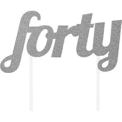 Silver Glitter "Forty" Cake Topper-Glitter Cake Toppers-Party Things Canada