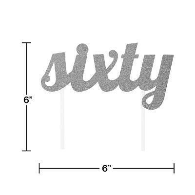 Silver Glitter "Sixty" Cake Topper-Glitter Cake Toppers-Party Things Canada