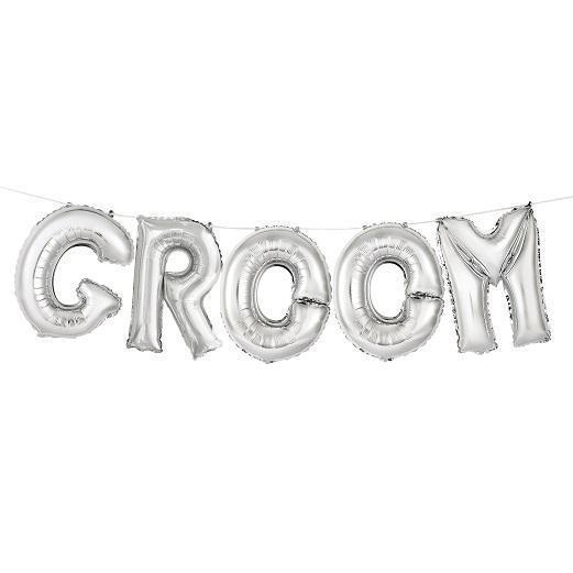 Silver 'Groom' Foil Balloon Banner Kit-Party Things Canada