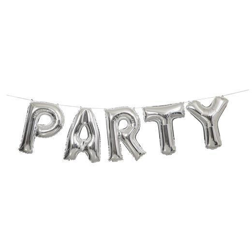 Silver 'Party' Foil Balloon Banner Kit-Party Things Canada