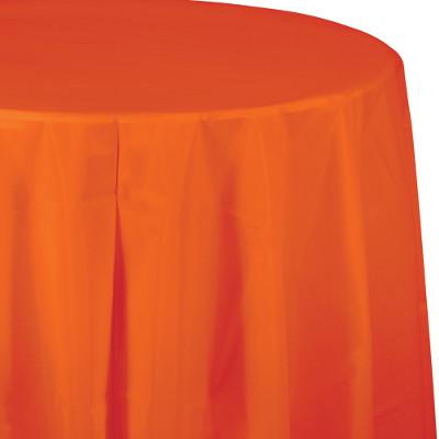 Sunkissed Orange Round Plastic Tablecover-Orange Solid Color Tableware-Party Things Canada