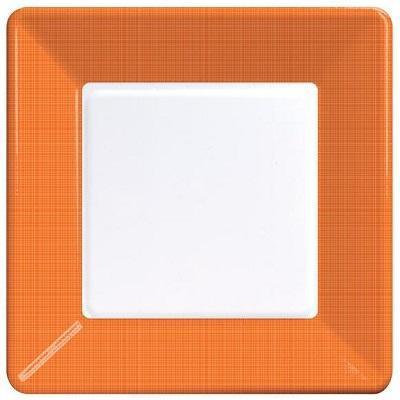 Sunkissed Orange Textured Border Square Luncheon Plates-Orange Solid Color Tableware-Party Things Canada