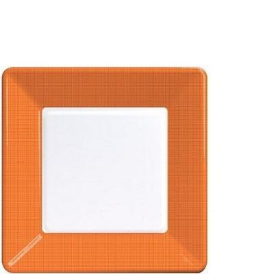 Sunkissed Orange Textured Border Square Luncheon Plates-Orange Solid Color Tableware-Party Things Canada