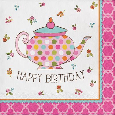 Tea Time Happy Birthday Luncheon Napkins-Tea Vintage Themed Girls Birthday Supplies-Party Things Canada