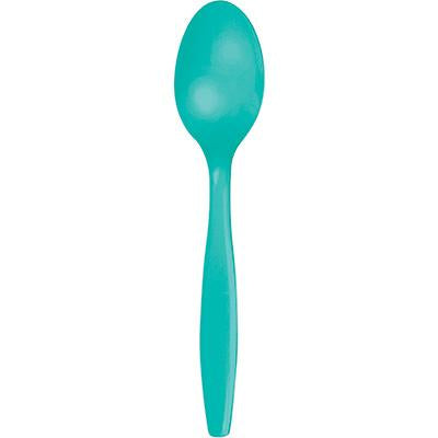 Teal Lagoon Plastic Spoons-Teal Blue Solid Color Tableware-Party Things Canada