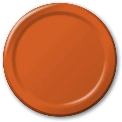 Terracota Round Paper Dinner Plates-Terracotta Earth Brown Solid Color Tableware-Party Things Canada