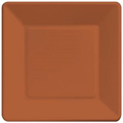 Terracota Square Paper Luncheon Plates-Terracotta Earth Brown Solid Color Tableware-Party Things Canada