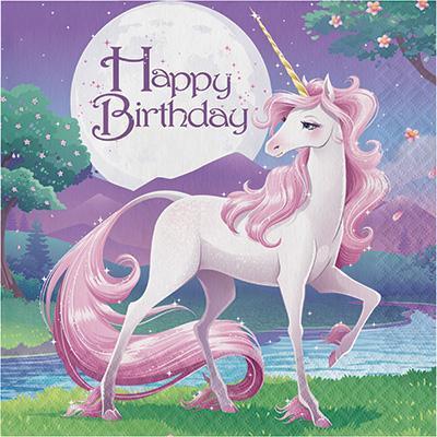 Unicorn Fantasy Happy Birthday Luncheon Napkins-Unicorns Themed Birthday Supplies-Party Things Canada