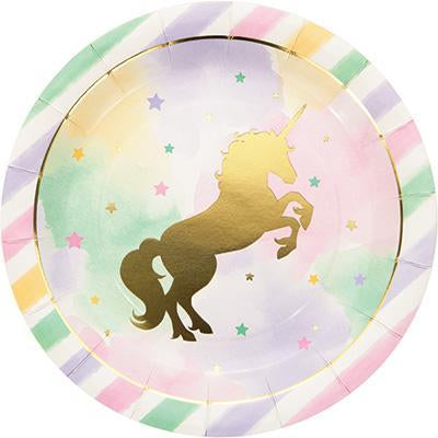 Unicorn Sparkle Dinner Plates-Gold Sparkle Unicorns Birthday Supplies-Party Things Canada