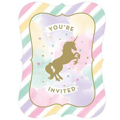 Unicorn Sparkle Invitations-Gold Sparkle Unicorns Birthday Supplies-Party Things Canada