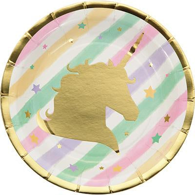 Unicorn Sparkle Luncheon Plates-Gold Sparkle Unicorns Birthday Supplies-Party Things Canada