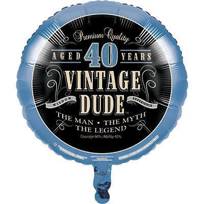 Vintage Dude 40th Metallic Balloon-Men Birthday Milestones Supplies-Party Things Canada