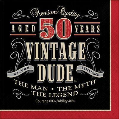 Vintage Dude 50th Luncheon Napkins-Men Birthday Milestones Supplies-Party Things Canada