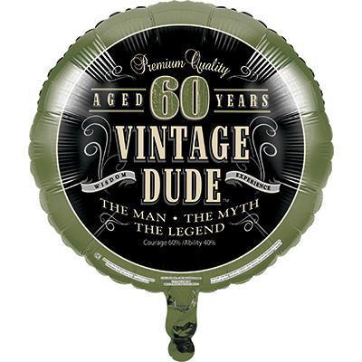 Vintage Dude 60th Metallic Balloon-Men Birthday Milestones Supplies-Party Things Canada