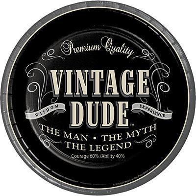 Vintage Dude Dinner Plates-Men Birthday Milestones Supplies-Party Things Canada