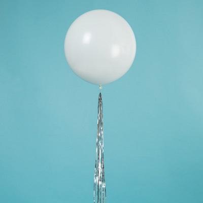 White Large Balloon with Silver Tassel-Gigantic Solid Color Latex Balloons-Party Things Canada