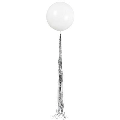 White Large Balloon with Silver Tassel-Gigantic Solid Color Latex Balloons-Party Things Canada